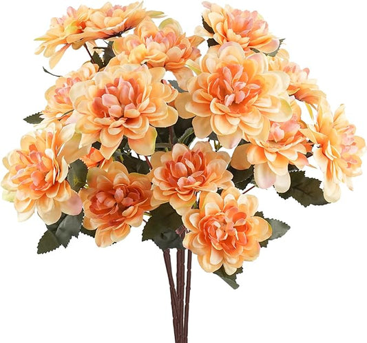 Uieke 6PCS Artificial Fall Daisy Mums Flowers with Stem, Silk Chrysanthemums Flowers Arrangement for Home Party Wedding Bouquet Thanksgiving Table Centerpieces Decor (Champagne)