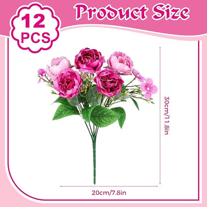 Olgaa 12 Bundles Peonies Artificial Flowers Fake Peony Bouquet Faux Peonies Flowers Bulk with Stems Flower Balls for Centerpiece Table Decorations Wedding Bridal Floral Arrangement (Rose Red)