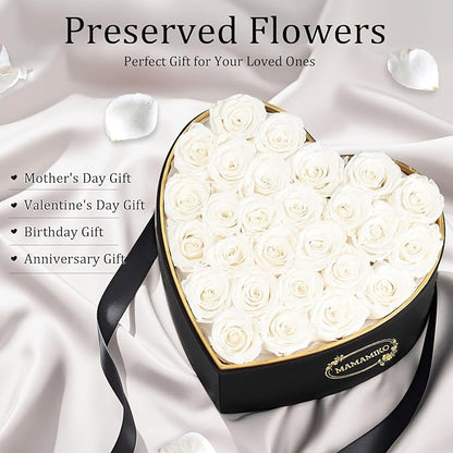 27 Preserved Roses in Heart Shape Gift Box for Her - Forever Flowers for Delivery, Eternal Rose Mothers Gifts for Mom, Wife Anniversary Birthday Gifts for Women, White