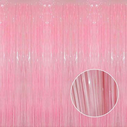 GOER 3.2 ft x 8.2 ft Foil Fringe Curtains Party Photo Backdrop Party Streamers for Birthday,Graduation,New Year Eve Decorations Wedding Decor(3 Packs,Candy Pink)