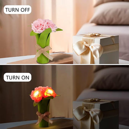Pink Rose Night Light Gifts for Womens, Christmas Day Gifts for Mom Women Wife Friends Her Christmas Anniversary Birthday Gift, Perfect Ideal for Bedroom Ambiance Coffee Shop