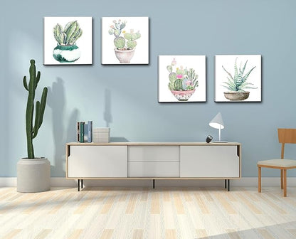 Succulent Plants Bathroom Decor Wall Art, Green Cactus Pictures Canvas Print, Botanical Paintings for Bedroom Living room Office Decoration - 16" X 16"