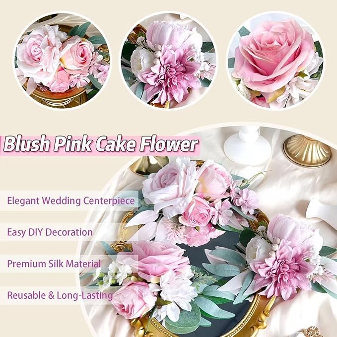 Pre-Made Blush Pink Silk Flowers for Cakes Decorations Pastel Light Pink Artificial Rose Peony Wedding Cake Toppers Decorating Fake Floral Anniversary Birthday Party Arrangements Table