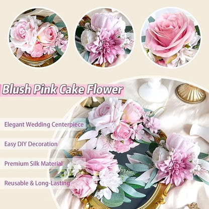 Pre-Made Blush Pink Silk Flowers for Cakes Decorations Pastel Light Pink Artificial Rose Peony Wedding Cake Toppers Decorating Fake Floral Anniversary Birthday Party Arrangements Table