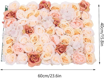 Gdrasuya10 4pcs Realistic Flower Wall Background Artificial Flowers Wall Backdrop Panel 3D Silk Rose Fake Flower Wall Panel Banquet Wedding Party Decor, Photography Background 60 x 40 cm