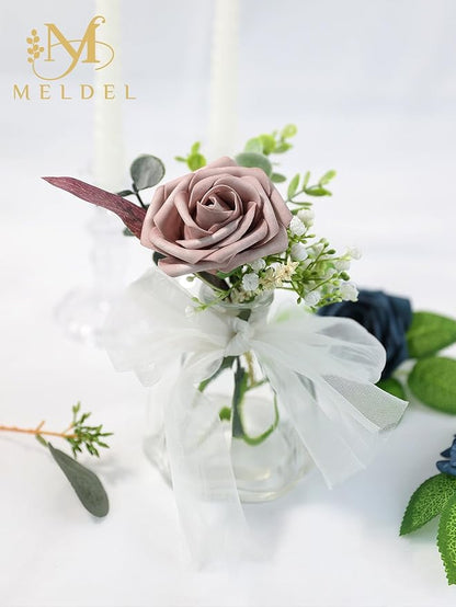 Meldel Artificial Flower 100pcs Real Touch Dusty Pink Rose Fake Foam Roses with Stems for DIY Wedding Bouquets Gifts Bulk Crafts Faux Floral Centerpieces Arrangements Home Party Tables Decorations