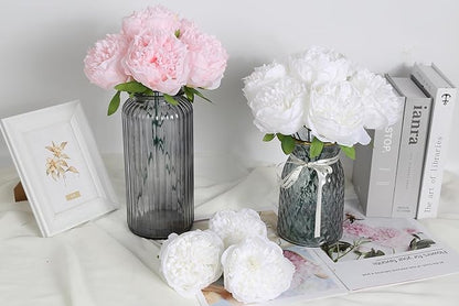 Peony Artificial Flowers 16pcs Fake Peonies Bulk White Silk Flowers Faux Peony Flowers Silk Peonies Heads with Stem Realistic Flowers for Home Wedding Party Festival Decor (Pure White)