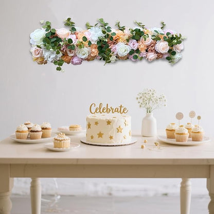 Artificial Silk Wall Flower, Wedding Arch Flower Garland Decorations, Artificial Faked Flowers Row, for Wedding Wall Backdrop Christmas Party Bridal Event Decor (Colorful,39.37 * 11.81 Inch)