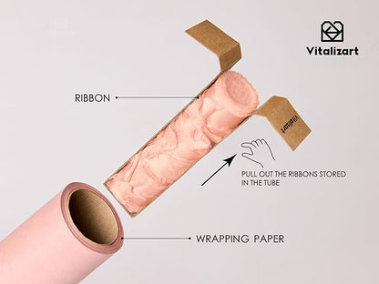 Vitalizart Pink Wrapping Paper Set 17" Pearly-Lustre With Silk Like Satin Ribbon & Gift Tags Recyclable Christmas Gift Wrapping Birthday Baby Shower Wedding Handmade Crafts 197"(16.4 Ft)