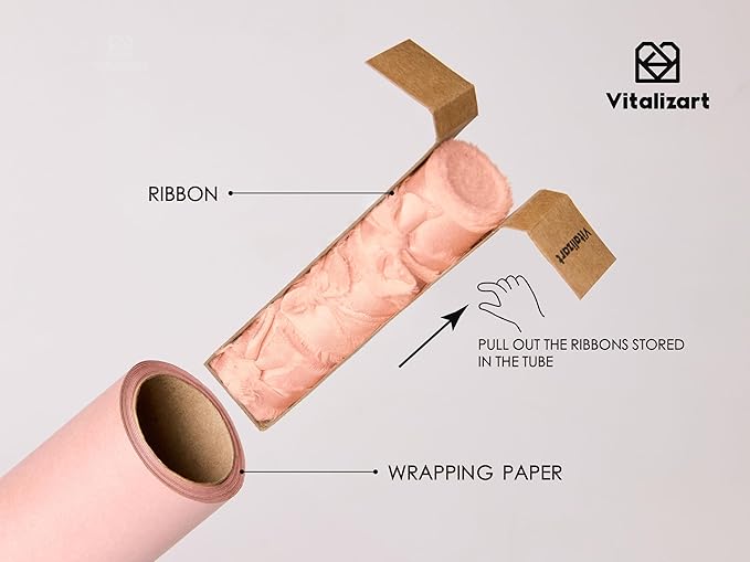 Vitalizart Pink Wrapping Paper Set 30" Pearly-Lustre With Silk Like Satin Ribbon & Gift Tags Recyclable Christmas Gift Wrapping Birthday Baby Shower Wedding Handmade Crafts 197"(16.4 Ft)