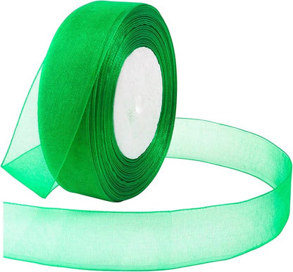 Green Ribbon for Gift Wrapping 1 inch Sheer Organza Ribbon for Flower Bouquet Tulle Thin Chiffon Ribbons for Wedding Invitations Presents Decorations Crafts 50 Yards