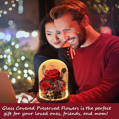 Flowers for Delivery Preserved Rose Gifts for Her,Long-Lasting Real Roses Flowers in Glass Dome,Birthday Gifts for Women Mom Wife Friend(Red Rose)