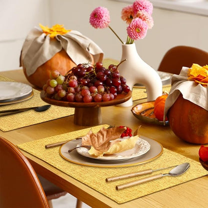 Homaxy Cloths Placemats for Dining Table Set of 6, Heat Resistant Washable Cotton Linen Blend Table Mats, Ideal for Kitchen Party Dining Decoration, 13" x 19", Mustard Yellow