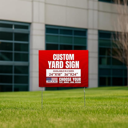 Custom Yard Signs with 2 Metal Stakes (24”x18”) - by BCB Print | Personalized Lawn Signs for Business, Events & Campaigns | Double Sided HD Printed Outdoor Signage | Express Dispatch & Ship | Made in USA