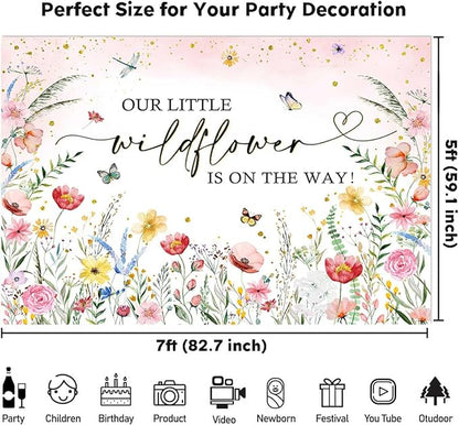 Sensfun Wildflower Baby Shower Backdrop A Little Wildflower is On The Way Baby Shower Decorations Pink Floral She is a Wildflower Baby Girl Party Photography Background Photo Booth Props 7x5ft