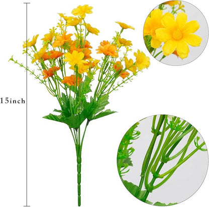 Artificial Daisy 8 Bundles Mums Flowers Outdoor UV Resistant Plants Fake Silk Flowers No Fade Greenery Shrubs Home Wedding Office Garden Porch Décor(Orange+Yellow)
