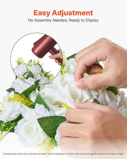 VEVOR Flower Balls Arrangement Bouquet 10 PCS, 9.5-Inch Diameter Artificial Flower Balls Wedding Rose Centerpieces, Faux Flowers Arrangements for Wedding Centerpiece Home Table Decorations, White