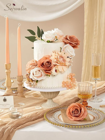 Serwalin Nude Color Artificial Flowers Combo Silk Flowers with Stems Boho Flowers Fake Cake Flowers for DIY Wedding Bouquets Centerpieces Arrangements Baby Shower Party Home Decorations