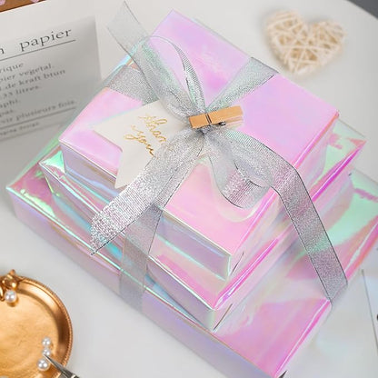 Metallic Iridescent Wrapping Paper - 17Inch x 33Feet - Girly Pink Iridescence Holographic Pattern Girls Fairy Gift Wrap Present Paper for Birthday Wedding Bridal Shower Valentine's Day Mother's Day