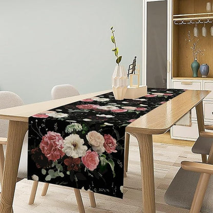 Floral Table Runner,Vintage Gothic Flowers Plant Prints Table Runner for Home Kitchen Table Decor Dining Coffee Room Party Decor 13x90 Inch