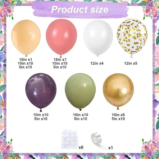 Dusty Green Purple Pink Balloon Arch Kit, Fairy Wildflower Balloon Garland Sage Green Blush Pink Lavender Purple Gold Balloons for Flower Floral Wonderland Baby Shower Wedding Birthday Party Decor