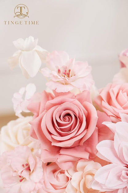 TINGE TIME Artificial Flowers Light Pink Flower Combo for DIY Wedding Bouquets Table Centerpieces Arrangements Party Baby Shower Home Spring Decorations