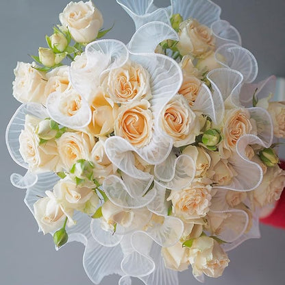 Banxidi Korean Style Ruffle Yarn Floral Wrapping Paper 1 Roll Florist Supplies Waterproof Flower Bouquet Wrapping Paper Floral Supplies for Fresh Flowers,DIY Crafts, 11in x 14.8ft (Pearl Yarn White)