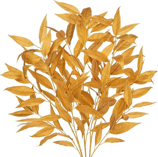 DILATATA 32 inch Gold Artificial Eucalyptus Spray Fall Eucalyptus Leaves Autumn Leaf Branches Faux Fall Stems for Home Floral Arrangement Autumn Festival Thanksgiving Decor