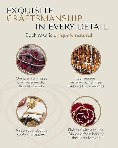 Forever Rose Hand-Dipped in 24K Gold, Ruby Red-Inspired July Birthstone with Sparkles, Real Rose in Luxury Gold Gift Box – Perfect Ready to Gift for July Birthday or Any Occasion