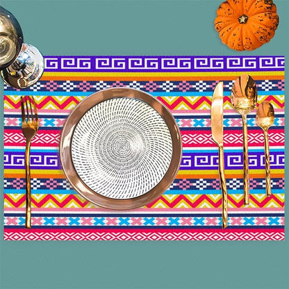 Aztec Rainbow Western Placemats Set of 4 PVC Vinyl Non Slip Table Mats Waterproof Heat Resistant Place Mats Washable Wipeable Dining Table Mat for Kitchen Party Indoor Outdoor Decorative