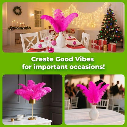 Piokio 20 pcs Fuchsia Ostrich Feather 12-14 inch(30-35 cm) Bulk for Wedding Party Centerpieces and DIY Clothes Decoration, Gatsby Decorations
