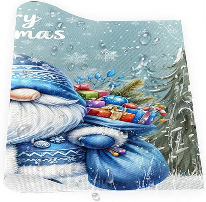 Xmas Christmas Gnomes Bule Snowflake Placemats Set of 4 PVC Vinyl Non Slip Table Mats Heat Resistant Place Mats Washable Wipeable Dining Table Mat for Kitchen Party Indoor Outdoor Decorative Gift