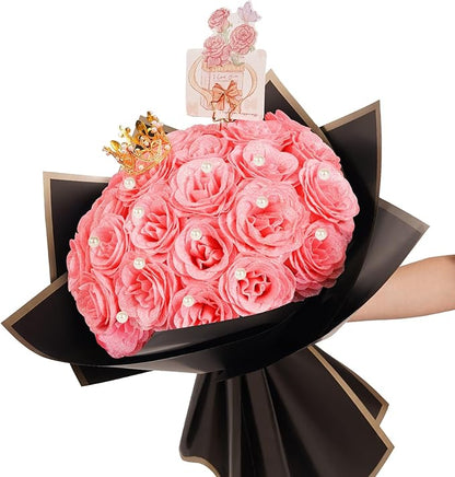BonBloom's Glitter Roses Bouquet, 25 Artificial Flowers Glowing, DIY Fake Glitter Flowers Bouquet with Stem for Wedding Bouquets Anniversary Engagement Valentine's Day Birthday (Pink)