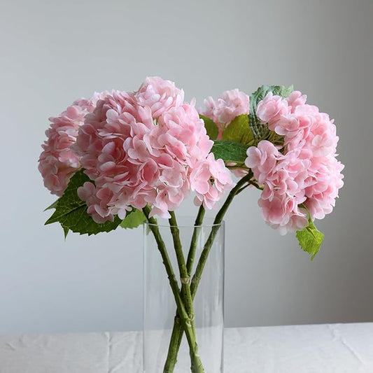4pcs 21" Faux Pink Hydrangeas Artificial Flowers, Real Touch Silk Hydrangea Flowers with Stems for Bridal Wedding Bouquet Party Home Decor