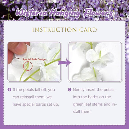 36 Pack Purple Wisteria Hanging Flowers, 3.44 Ft Fake Hanging Flowers, Artificial Wisteria Garland Vines for Wedding Room Backdrop Outdoor Patio Garden Decoration