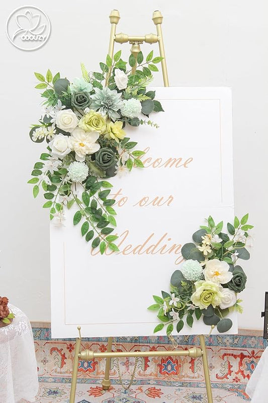 Pack of 2 Wedding Arch Decorations Artificial Hanging Flowers Floral Swag for Wedding Welcome Sign Backdrop Balloon Arch Home Party Bridal Ceremony Reusable(White Green)