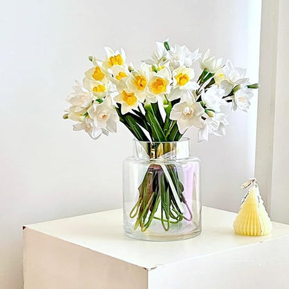 BLOFLO Iridescent Glass Vase, 7 Inch Large Glass Vase for Flowers, Modern Thick Glass Flower Vases for Centerpieces, Decorative Glass Cylinder Hydroponic Vase for Wedding, Home, Office
