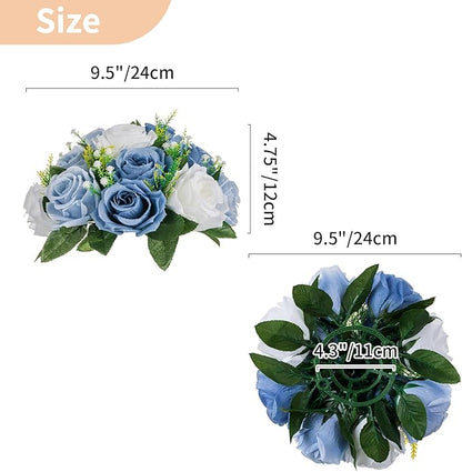 NUPTIO Wedding Floral Centerpieces for Tables: Dusty Blue & White Fake Flower Ball for Weddings Party - 2 Pcs Artificial Rose Arrangements for Birthday Bridal Shower Decorations