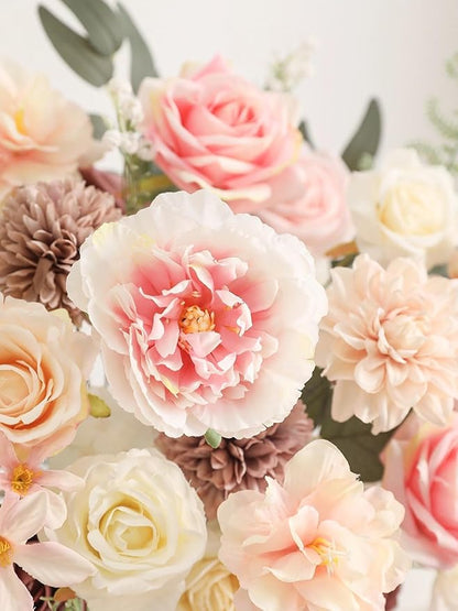 Artificial Flowers Combo Pink Mauve Fake Roses Silk Flowers with Stems for DIY Wedding Bridal Bouquets Floral Arrangement Table Centerpieces Cake Birthday Baby Shower Anniversary Home Decor
