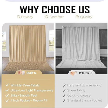 gogoparti 40ft x 12ft Beige Wrinkle-Free Backdrop Curtain for Wedding Parties, Thick Polyester 4 Panels 5x12ft for Wedding Birthday Baby Shower Halloween Photography Party Background