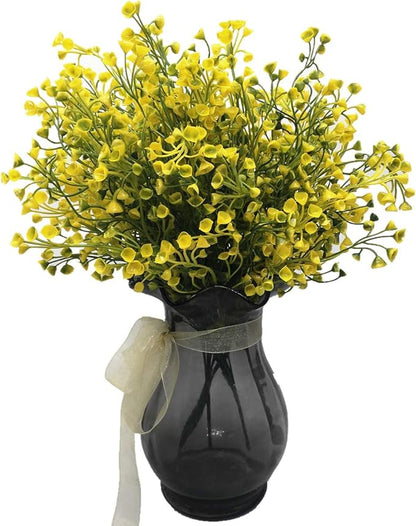 PASYOU Artificial Plants, Fake Bell Grass Flowers Plastic Greenery Lifelike Patio Yard Corridor Indoor Outdoor Home Garden Balcony Party Pot Planter Filler Table Arrangement Decoration Yellow 8 pcs
