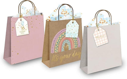 Pro Supply Global 24 Count of 2.5 Inch x 3 Inch Pre Strung Teddy Bears Gift Tag Assorted Printed Designs on Large Cardstock Gift Hang Tags - Ideal to Use on Bags