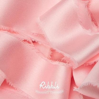 Ribbli Light Pink Silk Satin Ribbon 1.5 Inch x 30 Yard Handmade Frayed Chiffon Pink Ribbon for Gift Wrapping Wedding Invitations Bridal Bouquets Home Decor