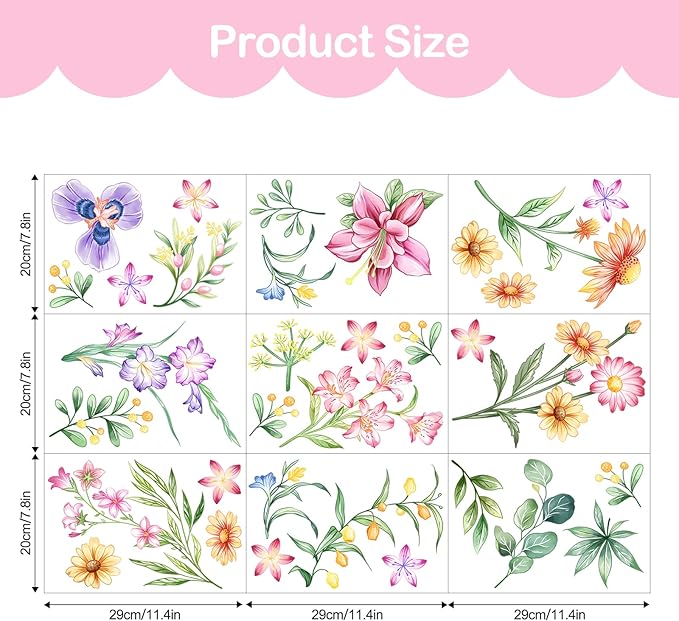 Tanlaby Retro Colorful Wildflower Wall Stickers, Garden Floral Wall Decals Retro Flower Decal Peel and Stick Wall Decals Walll Art Decor for Bedroom Office Sofa TV Backdrop