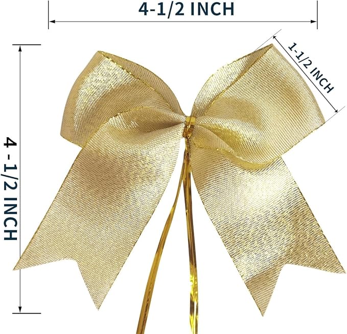 36pcs 4-1/2" Metallic Gold Bows with Twist Ties for Gift Wrapping Packing Christmas Decoration (4.5",W.Gold)