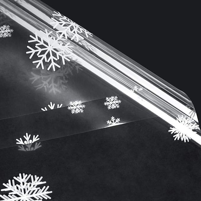 LeZakaa 20 Sheets Flower Wrapping Paper, White Snowflake Print, Waterproof Transparent Floral Bouquet Paper for Gift Baskets Bouquets, DIY Crafts, for Christmas, Winter Holiday, Valentines, Birthday
