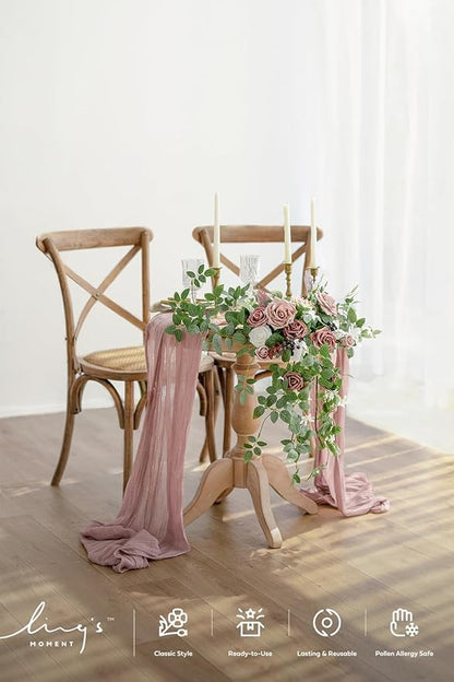 Ling's moment 2PCS Artificial Floral Swags Centerpieces Wedding Flower Rose Garland Greenery Arrangements for Sweetheart/Head Table Decor Wedding Car Wall Arch Garden Decor | Dusty Rose & Mauve