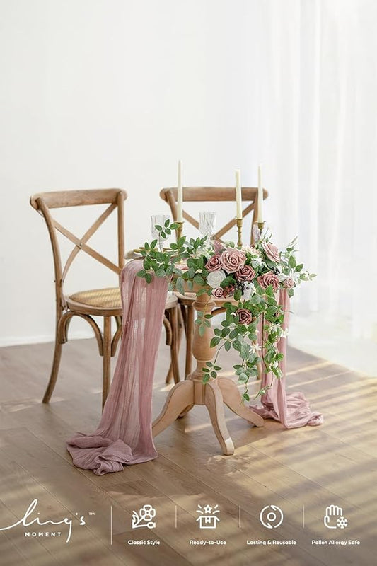 Ling's moment 2PCS Artificial Floral Swags Centerpieces Wedding Flower Rose Garland Greenery Arrangements for Sweetheart/Head Table Decor Wedding Car Wall Arch Garden Decor | Dusty Rose & Mauve