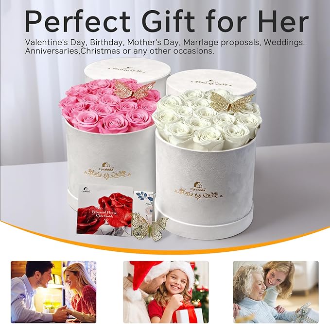 16 Preserved Roses in a Box, Preserved Flowers Gifts for Women, Forever Flowers for Delivery, Flower Birthday Gifts Box for Her, Mothers Day Rose Gifts for Mom, Sweet Pink