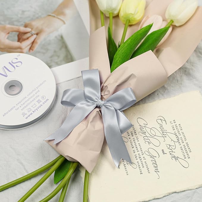 Silver Gray Satin Ribbon, Double Faced 1 Inch X 25 Yards Silver Gray Ribbon, Premium Satin Ribbon for Gift Wrapping, Crafts, Hair Bow Making, Sewing, Flower Bouquet, Wedding Party Decor
